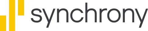 Synchrony logo with black lowercase text and three vertical yellow bars on the left, representing flexible financing options.